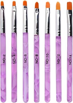 TRIXES 7PC UV Gel Acrylic Nail Brush Set Assorted Nail Art Builder Brushes Accurate Professional Salon Painting Tools Marbled Purple Pink - Image 4