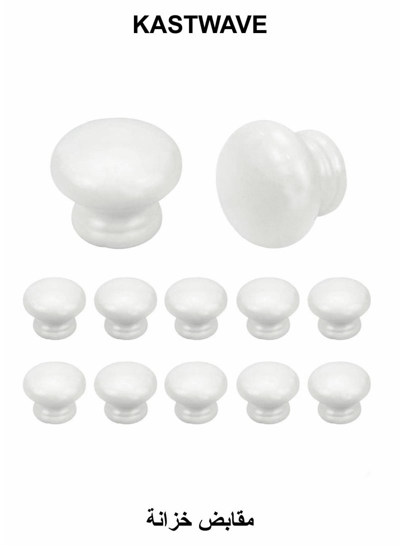 KASTWAVE Round Wood Cabinet Knobs Mushroom Shape White Wooden Pulls Drawer Dresser Cupboard Wardrobe (12 Pieces Diameter: 1.34 Inch Height: 1 Inch) - Image 1