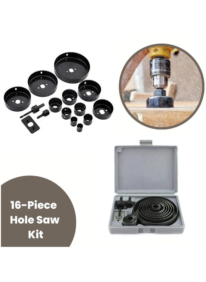 Hole Saw Set 16 PCS Heat Treated Teeth For Hard And Soft Woods Plastic Plasterboard  - Image 2