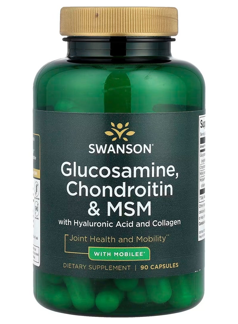 سوانسون Swanson, الجلوكوزامين، شوندروتن وMSM مع حمض الهيالورونيك والكولاجين، 90 كبسولة