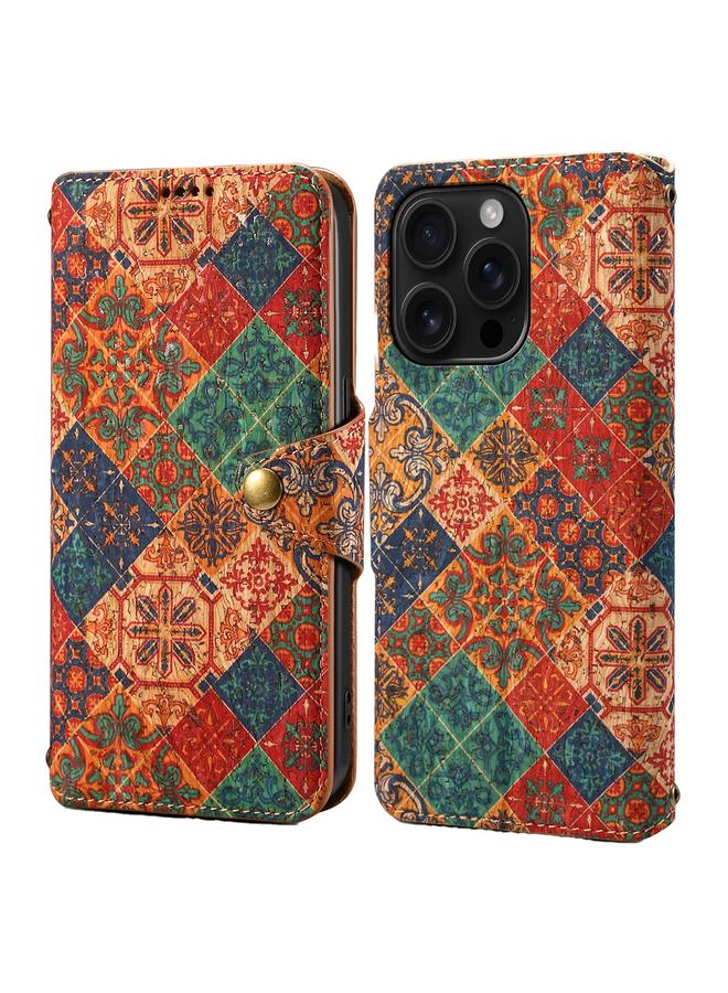 Case For iPhone 16 Pro Max Flower Language Series Cork Fabric Oil Edge Leather Phone Case