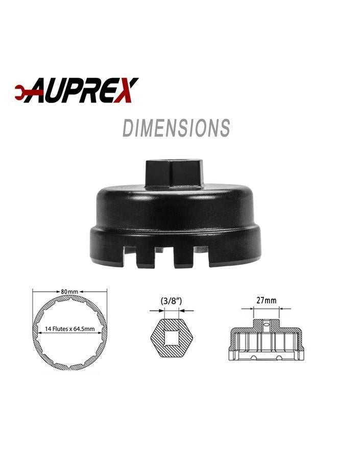AUPREX Oil Filter Wrench Tool for Toyota Corolla, Prius, Prius Prime, Prius V, Matrix, CT200h, Scion iM/iQ/xD with 1.8 Liter Engines, 64mm 14 Flute Cup Style Oil Filter Removal Tool -6 Slots - Image 2