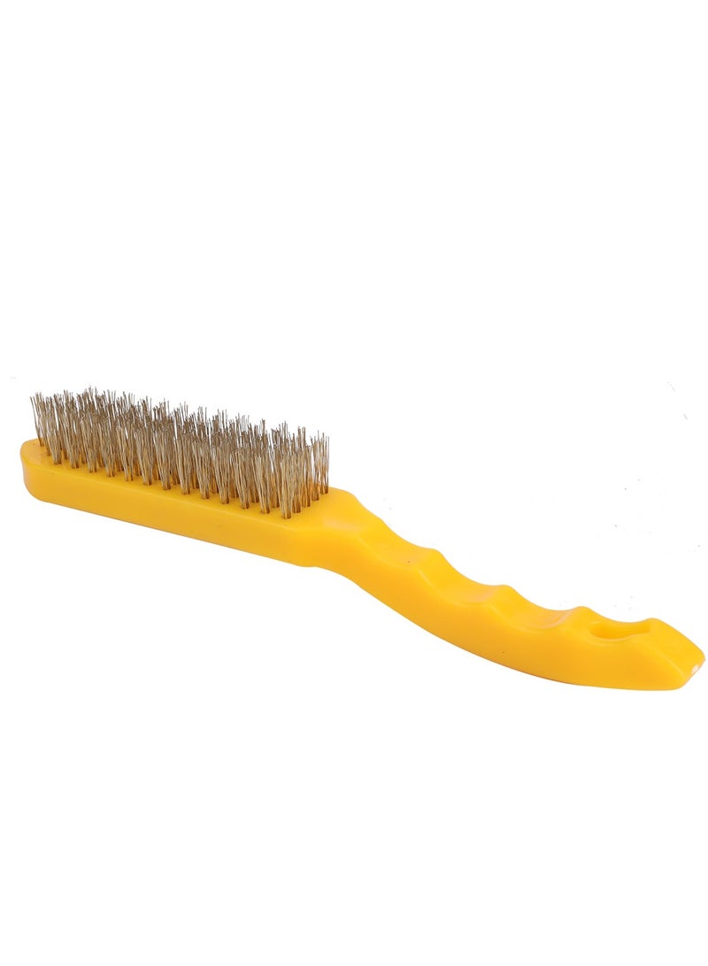 Copper Plating Brush-Yellow|Carbon Steel and Stainless Steel Wire Scratch Brush |Curved Plastic Handle for Cleaning Rust, Paint, Welding