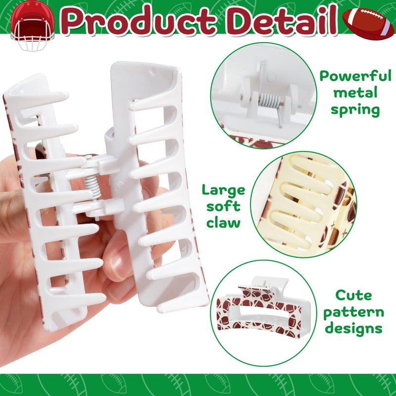 PANTIDE 4Pcs Football Hair Claw Clips for Women Girls - Sport Game Day Rectangle Nonslip Clips Hair Accessories for School Daily Football Party Favor Small Gifts Strong Hold for Thin Thick Curly - Image 3