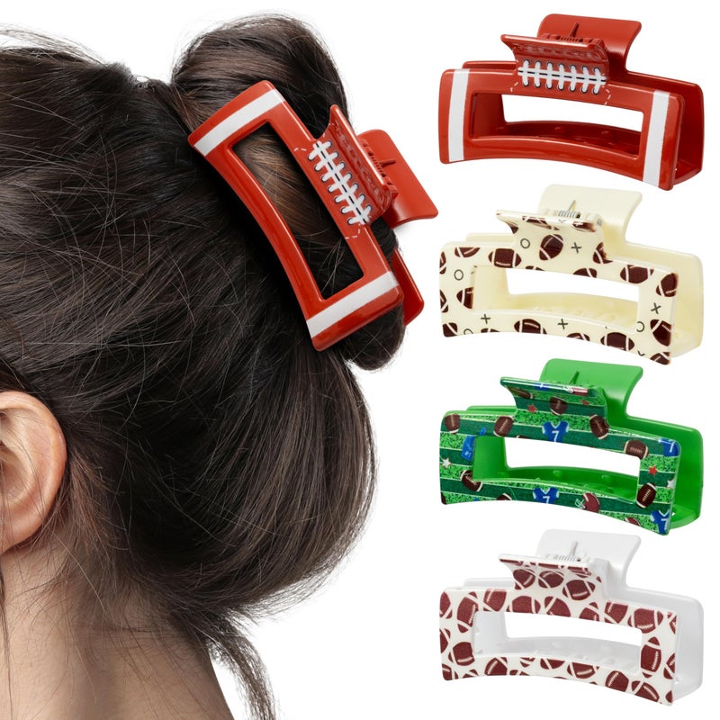 PANTIDE 4Pcs Football Hair Claw Clips for Women Girls - Sport Game Day Rectangle Nonslip Clips Hair Accessories for School Daily Football Party Favor Small Gifts Strong Hold for Thin Thick Curly - Image 1