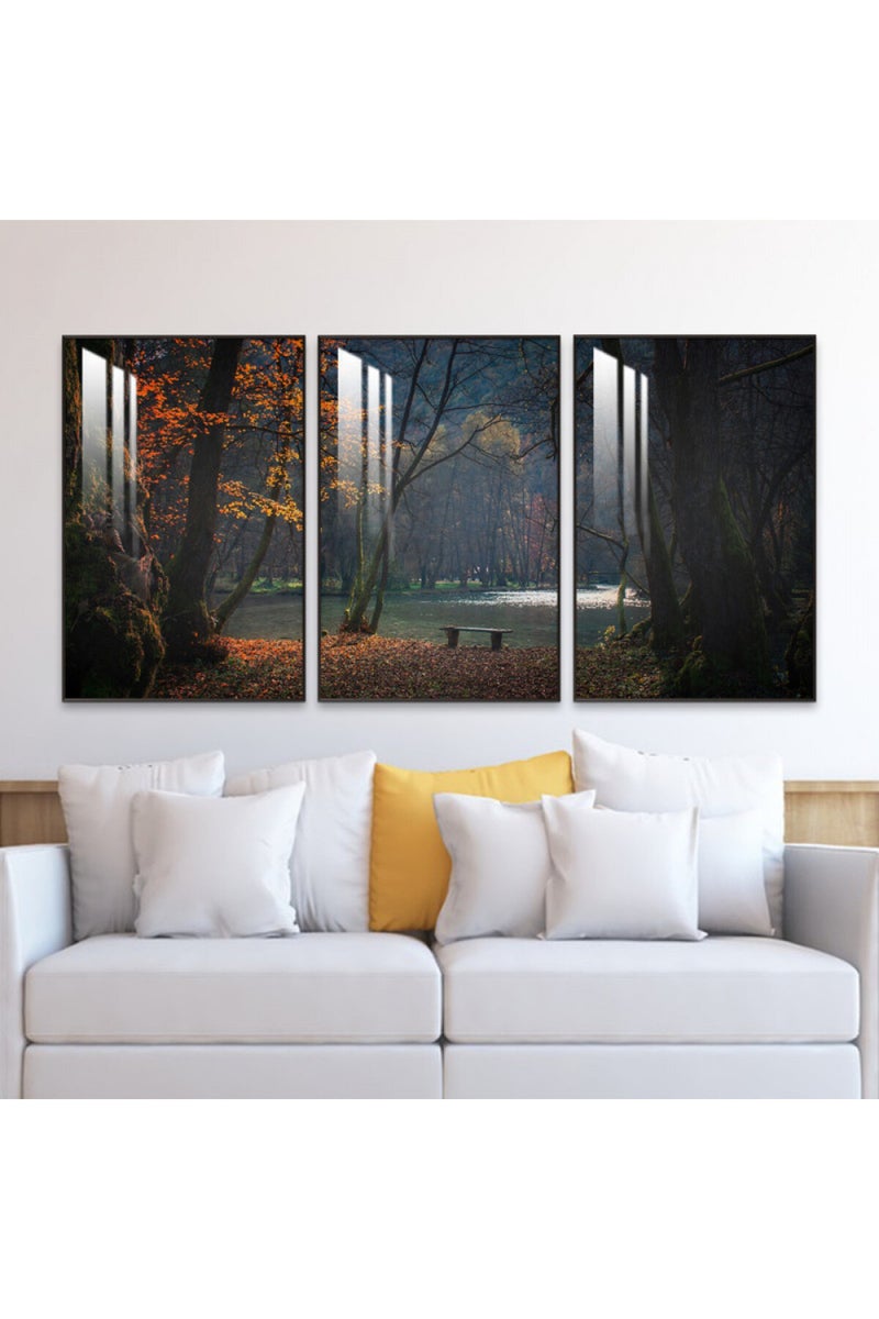 Marktna Three wooden wall painting with a frame and a clear acrylic layer - Image 1