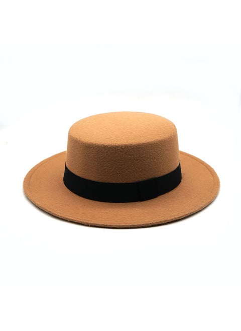 Vintage British Style Wool Flat Cap with Ribbon CAMEL