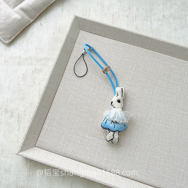 South Korea Ins Handmade Fabric Cartoon Pendant Doll Fashion Accessories Keychain Bag Accessories Cute Jewelry Set Blue skirt rabbit