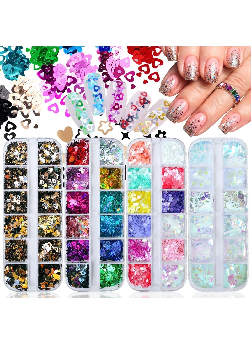 LifexTol - 4 Box Nail Glitter for Press on Nails DIY Supplies, Chunky Glitter Acrylic Powder Nails Fine Glitter for Fake Nails Decor, Holographic Glitter Shapes Flakes Nail Sequins Foils Nail Charms Y2K - Image 1