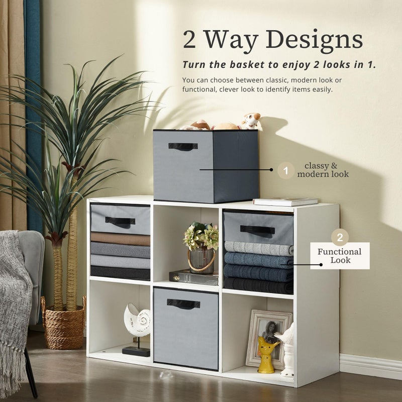 DECOMOMO Kallax Storage Cubes, 13x13x15 Storage Cube Bins with Window, Baskets for Organizing Shelves (Kallax / 4pcs, Grey) - Image 4
