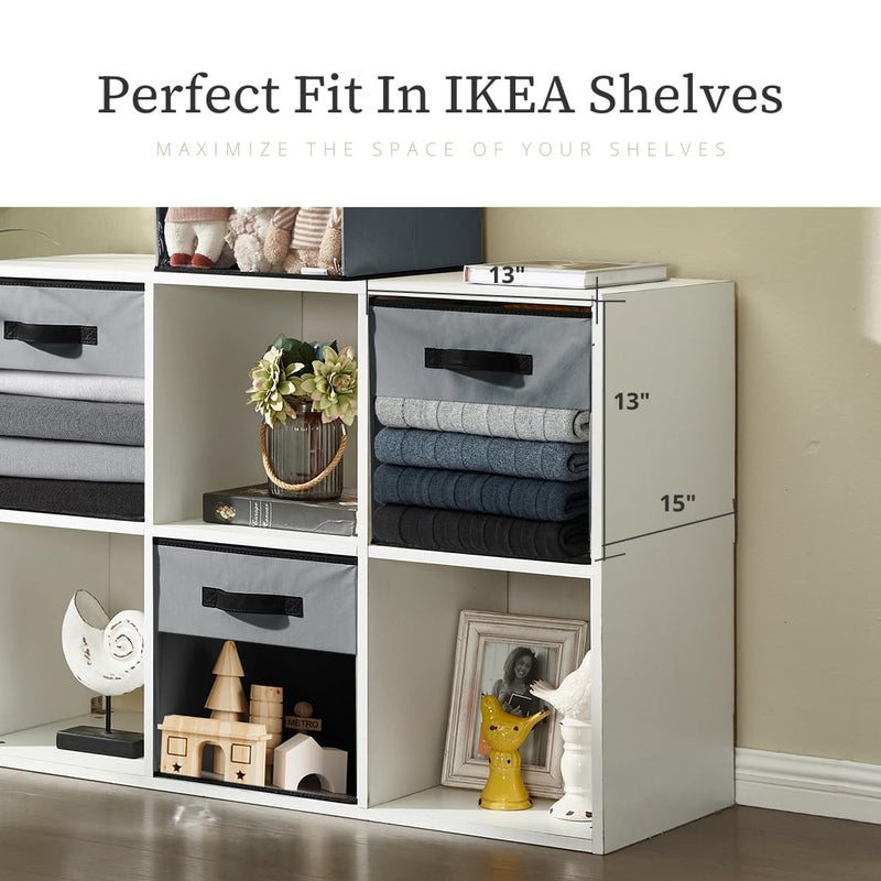 DECOMOMO Kallax Storage Cubes, 13x13x15 Storage Cube Bins with Window, Baskets for Organizing Shelves (Kallax / 4pcs, Grey) - Image 5
