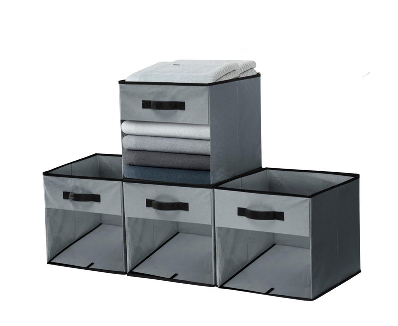 DECOMOMO Kallax Storage Cubes, 13x13x15 Storage Cube Bins with Window, Baskets for Organizing Shelves (Kallax / 4pcs, Grey) - Image 1