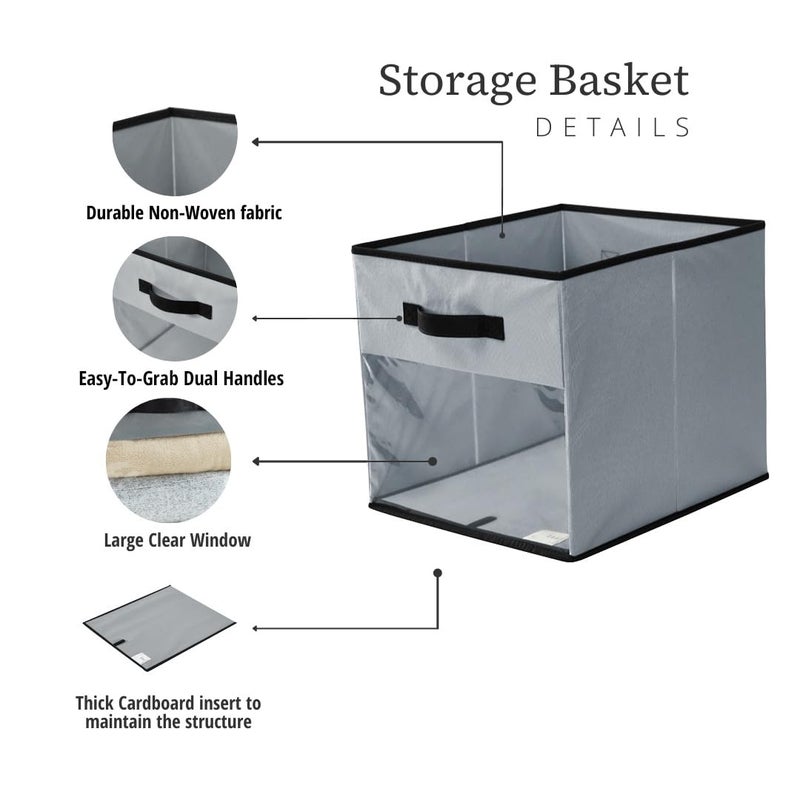 DECOMOMO Kallax Storage Cubes, 13x13x15 Storage Cube Bins with Window, Baskets for Organizing Shelves (Kallax / 4pcs, Grey) - Image 3
