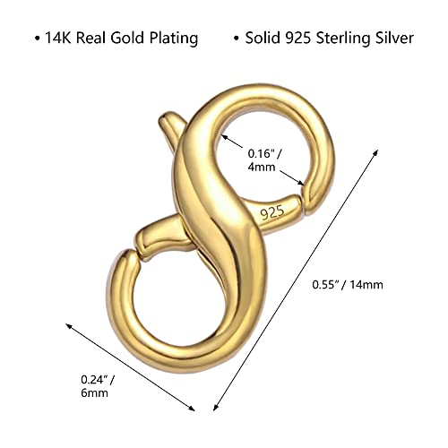 Ash's Choice Lobster Clasp Necklace Bracelet Extender,925 Sterling Silver Plated with 14K Gold Necklace Connector Extender Clasps,Plated 14K Gold Closures Claw for DIY Jewelry Repair(0.55"x0.24",Gold,1P) - Image 2