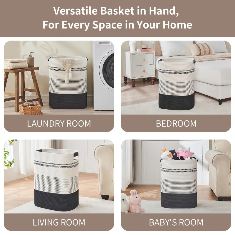 AINUOQI Laundry Basket with Handles - Blanket Basket & Hampers for Bedroom Aesthetic, Laundry Hamper & Blanket Storage for Living Room, Clothes Hamper, Tall, Large 17" x 14" x 22â€, Black & White - Image 3