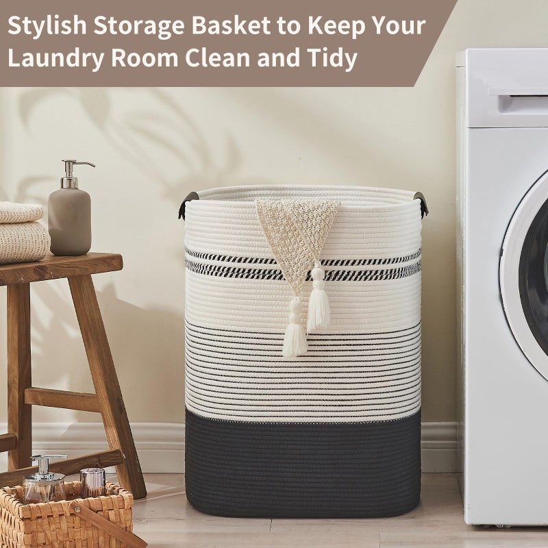 AINUOQI Laundry Basket with Handles - Blanket Basket & Hampers for Bedroom Aesthetic, Laundry Hamper & Blanket Storage for Living Room, Clothes Hamper, Tall, Large 17" x 14" x 22â€, Black & White - Image 5
