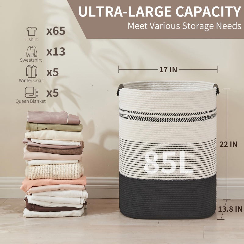 AINUOQI Laundry Basket with Handles - Blanket Basket & Hampers for Bedroom Aesthetic, Laundry Hamper & Blanket Storage for Living Room, Clothes Hamper, Tall, Large 17" x 14" x 22â€, Black & White - Image 2