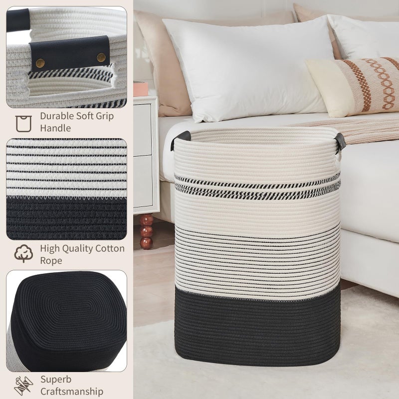 AINUOQI Laundry Basket with Handles - Blanket Basket & Hampers for Bedroom Aesthetic, Laundry Hamper & Blanket Storage for Living Room, Clothes Hamper, Tall, Large 17" x 14" x 22â€, Black & White - Image 4