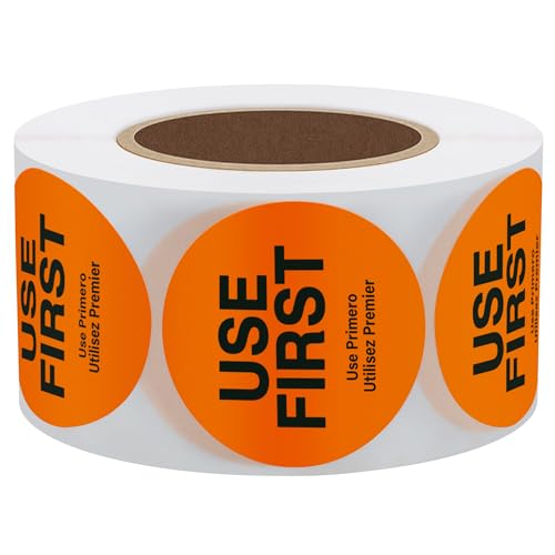 Hybsk USE First Stickers Restaurant Food Service FIFO Label 1.5 Inch Total 500 Labels Per Roll (Orange) - Image 3
