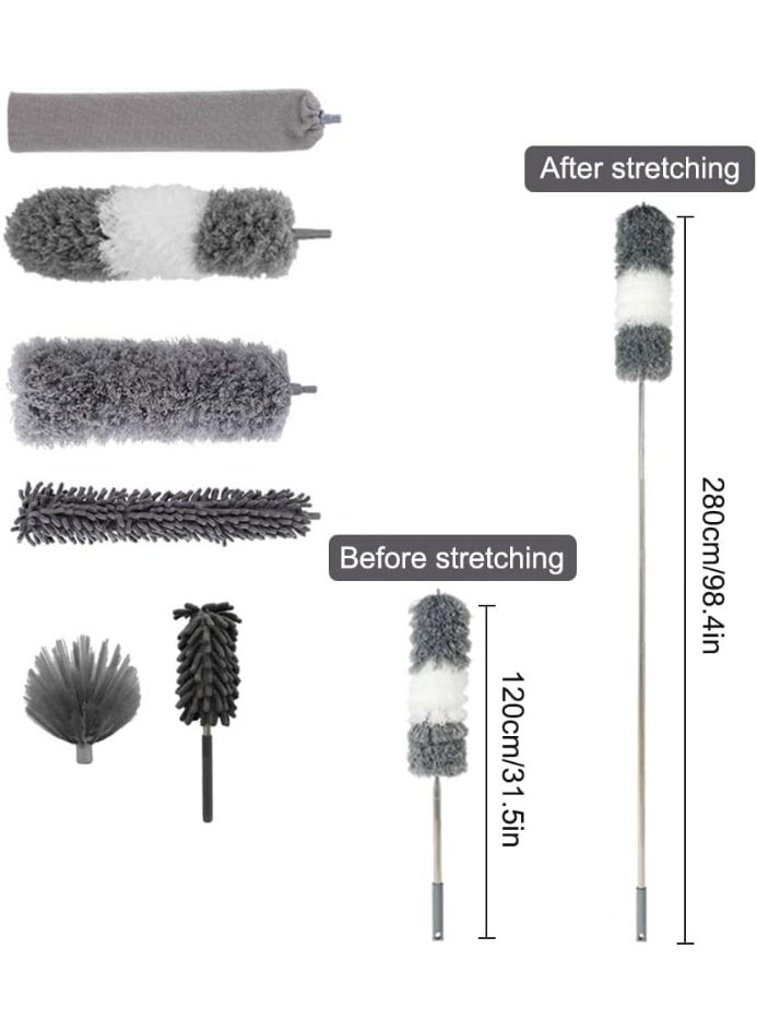Microfiber Feather Duster,7 PCS Reusable Bendable Washable Cobweb Duster with 100 inches Extra Long Extension Pole for Cleaning Ceiling Fan, High Ceiling, Blinds, Furniture & Cars - Image 2