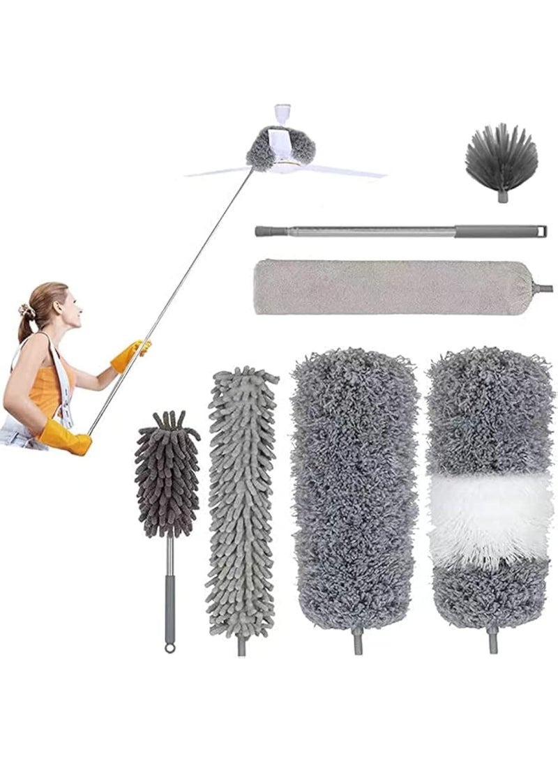 Microfiber Feather Duster,7 PCS Reusable Bendable Washable Cobweb Duster with 100 inches Extra Long Extension Pole for Cleaning Ceiling Fan, High Ceiling, Blinds, Furniture & Cars - Image 1