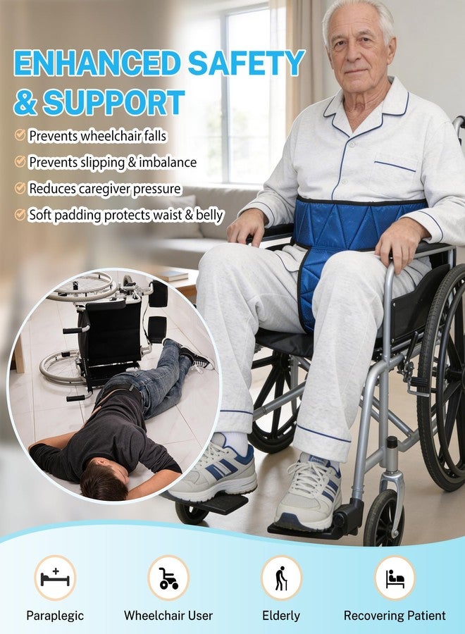 KUAZIDAR T-Shaped Wheelchair Seat Belt, Adjustable Safety Harness for Elderly & Disabled, Non-Slip Medical Mobility Accessory (Blue) - Image 2
