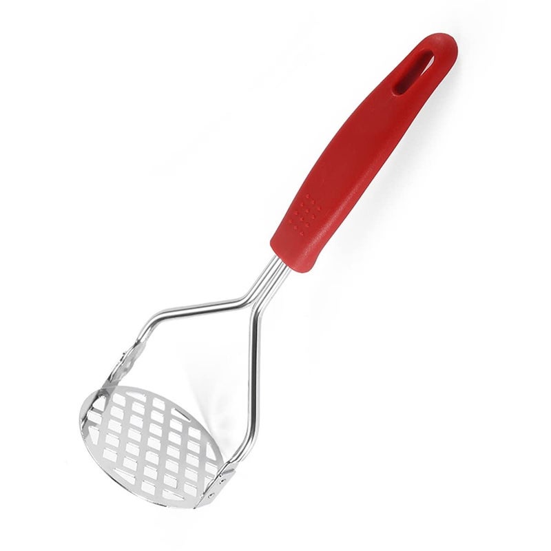 DANSR Stainless Steel Smooth Potato Masher Potato Masher Large Round Press Plate Spud Smasher Ricer Professional Metal Wire Masher Kitchen Tool for Vegetable Banana pottato Beans Fruits Red  - Image 1