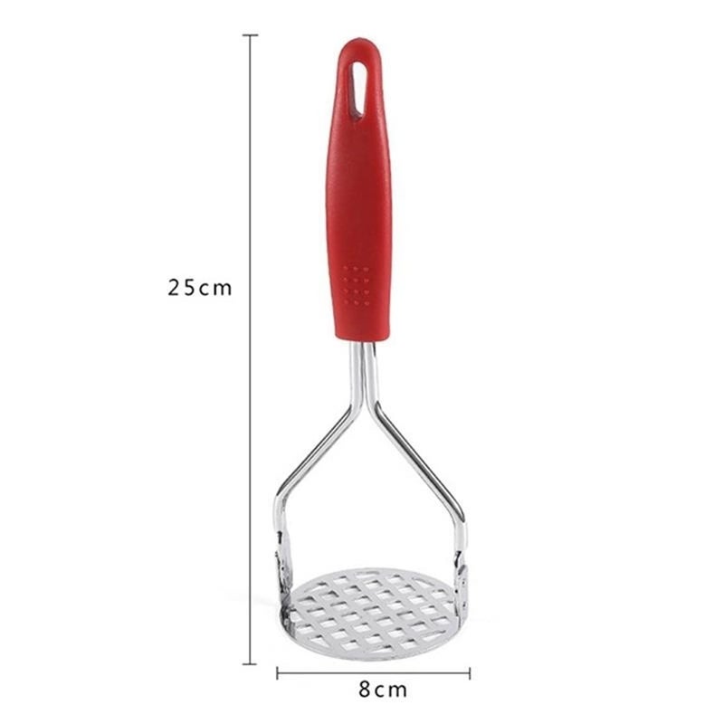 DANSR Stainless Steel Smooth Potato Masher Potato Masher Large Round Press Plate Spud Smasher Ricer Professional Metal Wire Masher Kitchen Tool for Vegetable Banana pottato Beans Fruits Red  - Image 2