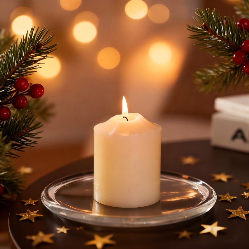 NUPTIO Glass Plate for Pillar Candles 1pc 7 Clear 3 Wick Candle Tray Round Village Candle Dish for Snack Jewelry Bathroom Dining Room Table Centerpieces Decor