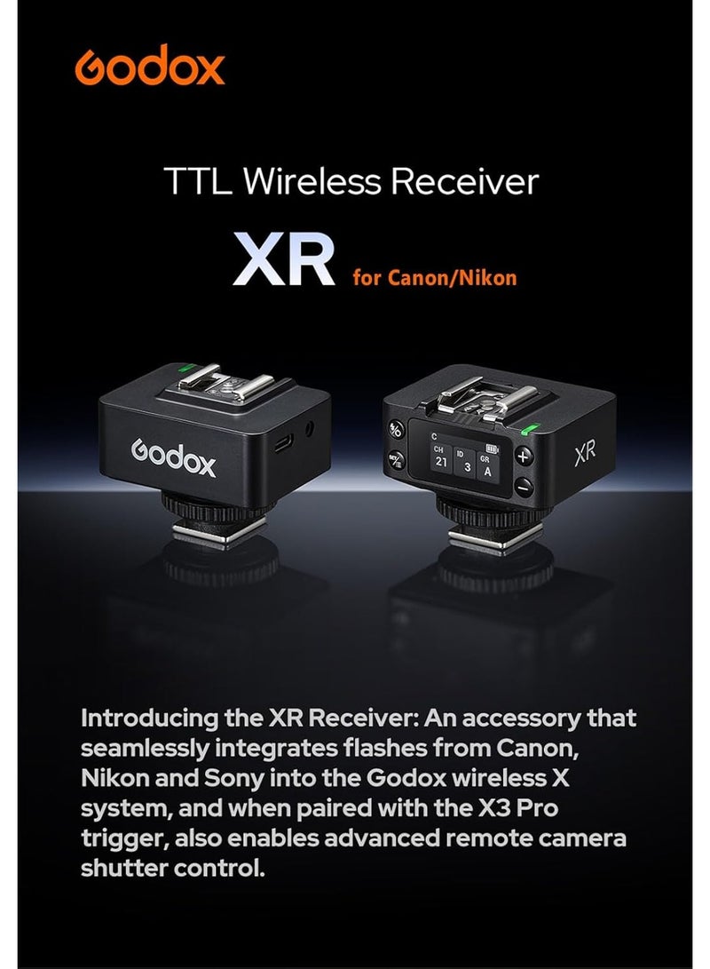 Godox XR Wireless Flash Receiver for Canon, for Nikon -Upgrade of godox X1R, 2.4G TTL HSS Trigger with Built-in Lithium Battery, Wireless Sync Remote Flash Receiver for Camera XR-C XR-N with Brush - Image 2