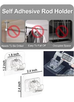 XiuWoo Adjustable Rod Bracket, Self-Adhesive Curtain Hook No Drill Fixing Rod Holder Bracket Drapery Hook Curtain Pole Towel ABS Wall Bracket Hook For Home Bathroom Living Room Hotel Use (6 Pieces, Clear)  - Image 2