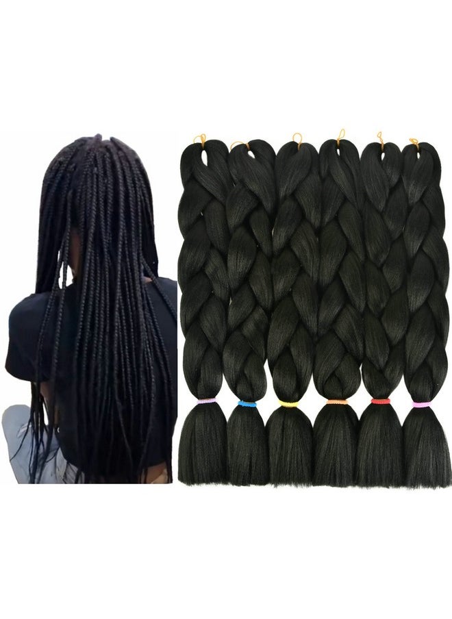 LOHXINHAIR - Ohxinhair Braiding Hair 24 Inch 6 Packs Black Kanekalon High Temperature Resistance Synthetic Jumbo Bohemian Braids Long Crochet Hair Extensions Soft Yaki Texture For Black Women - Image 1