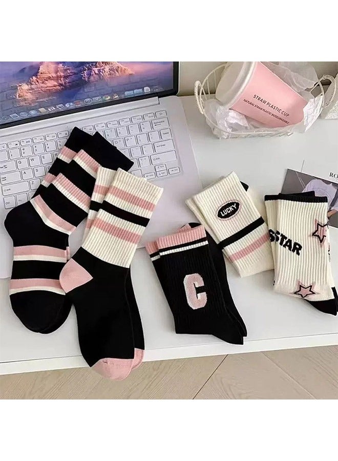 Set of 5 Pairs Black/White/Pink High Quality Socks - Image 2