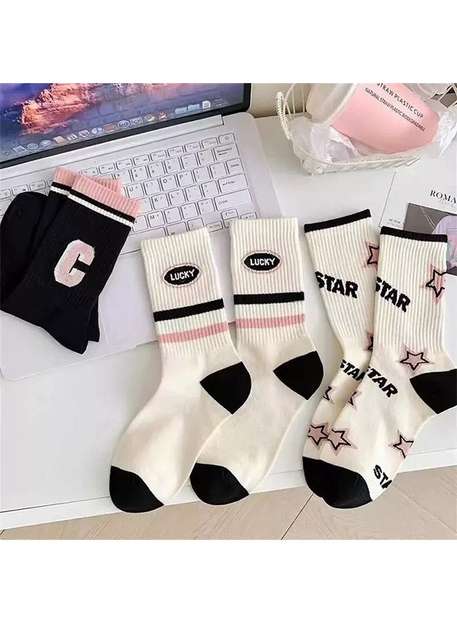 Set of 5 Pairs Black/White/Pink High Quality Socks - Image 4
