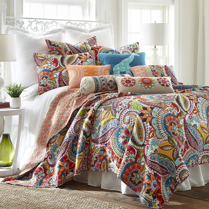 Levtex Home Levtex Home Rhapsody Quilt Set  King Quilt  Two King Pillow Shams  Paisley in Yellow Orange Red Green Blues  Quilt Size 106 x 92in and Pillow Sham Size 36 x 20in Reversible Pattern  Cotton 