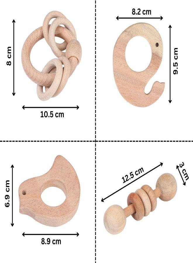 Babbles Neem Wood Teethers for Babies | Wooden Teethers for 6 to 12 Months Baby | Natural and Antibacteria (Bird+Whale+Dumbbell+Ring) - Image 5