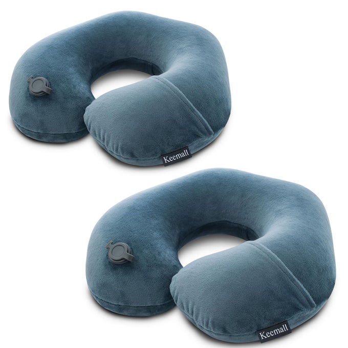 2PACK INFLATABLE TRAVEL NECK PILLOW FOR AIRPLANE TRAIN CAR WASHABLE PILLOWCASE U SHAPED OFFICE NAPPING PILLOW