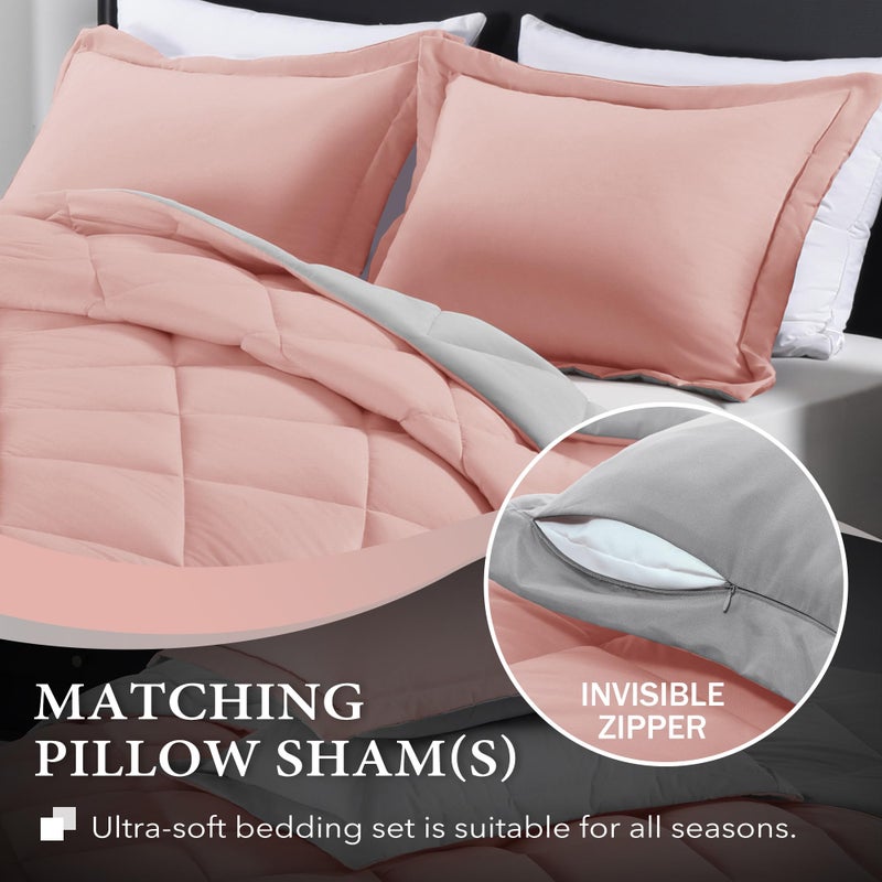 downluxe King Size Comforter Set - Pink and Grey King Comforter, Soft Bedding Sets for All Seasons -3 Pieces - 1 Comforter (104"x92") and 2 Pillow Shams(20"x36") - Image 3