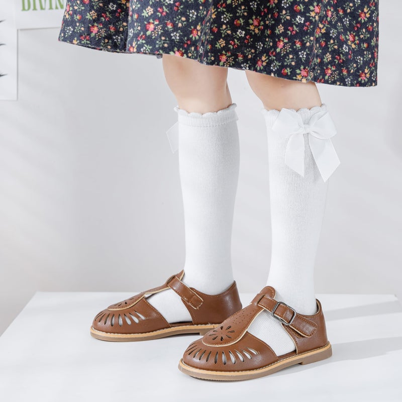 Marchare Baby Girls Knee High Socks Baby Girls Bow Stockings Cotton Uniform Stockings Dress Socks - Image 3