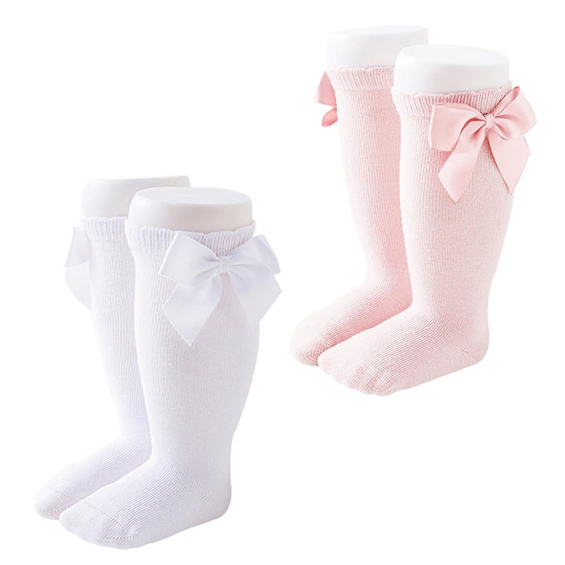 Marchare Baby Girls Knee High Socks Baby Girls Bow Stockings Cotton Uniform Stockings Dress Socks - Image 1