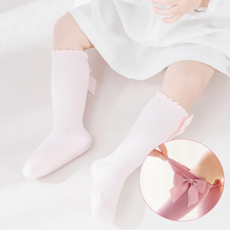 Marchare Baby Girls Knee High Socks Baby Girls Bow Stockings Cotton Uniform Stockings Dress Socks - Image 5
