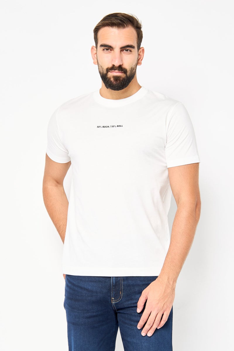 JOHN RICHMOND تي شيرت رجالي بأكمام قصيرة وياقة دائرية بطباعة جرافيك، أبيض - Image 1