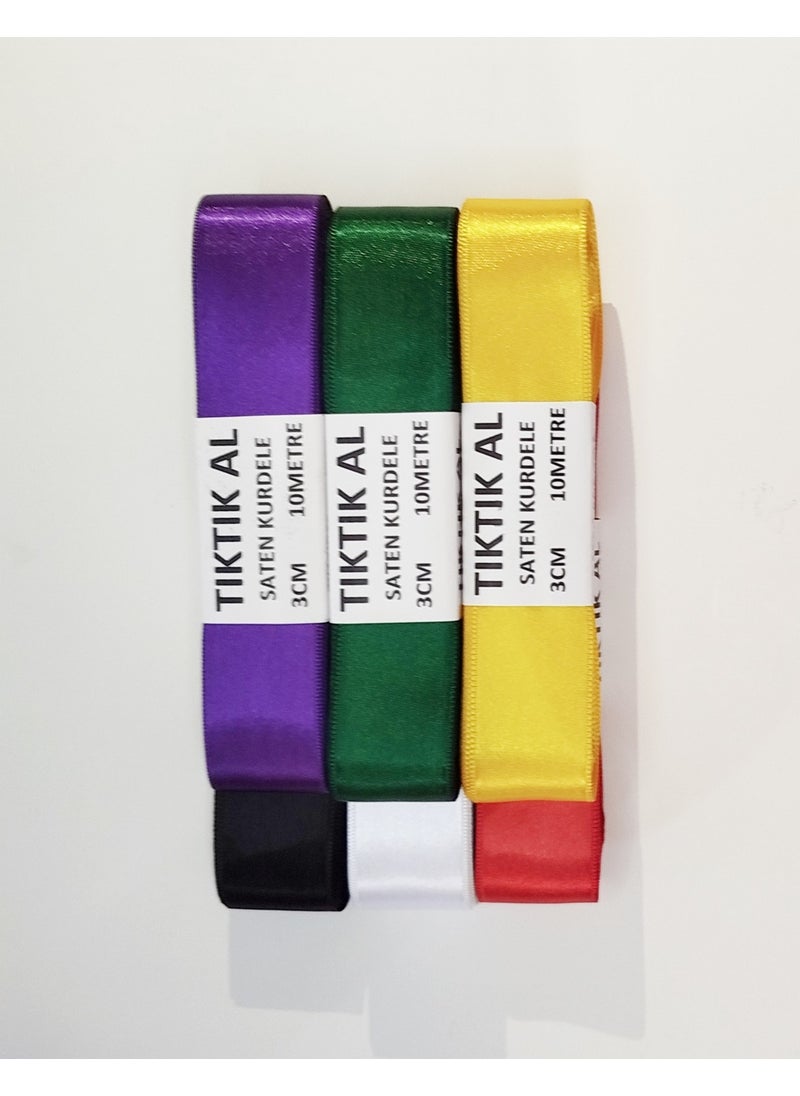 TıkTık AL TıkTık BUY 3 cm Satin Ribbon Mixed Color 6 Pieces Model 9 