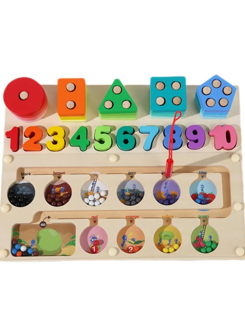 Wooden Magnetic Puzzle Board 3 in 1 Educational Magnetic Color and Number Maze, Shape and Number Matching Game & Sorting Toys for 3+ Year Toddlers Fine Motor Training Wood Education Toy