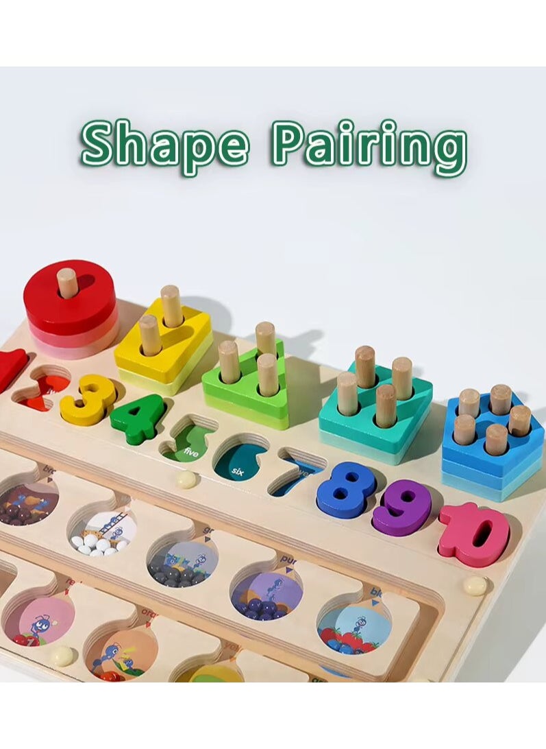 Wooden Magnetic Puzzle Board 3 in 1 Educational Magnetic Color and Number Maze, Shape and Number Matching Game & Sorting Toys for 3+ Year Toddlers Fine Motor Training Wood Education Toy