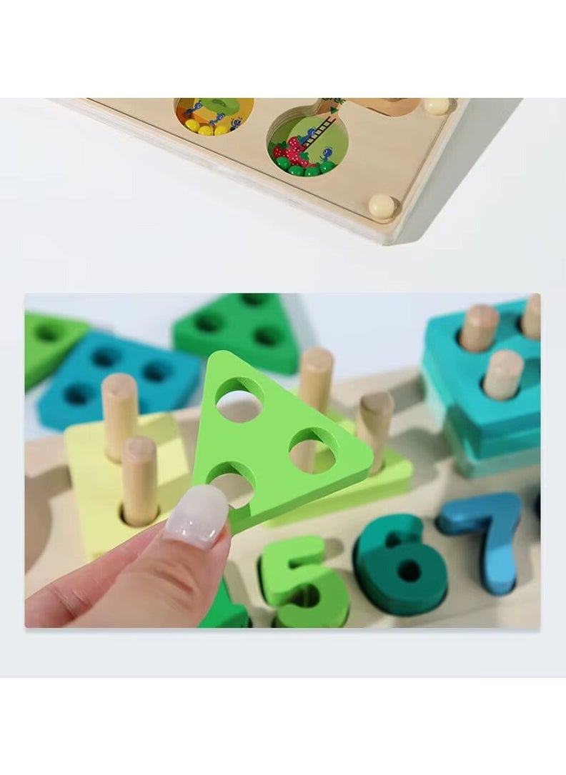 Wooden Magnetic Puzzle Board 3 in 1 Educational Magnetic Color and Number Maze, Shape and Number Matching Game & Sorting Toys for 3+ Year Toddlers Fine Motor Training Wood Education Toy