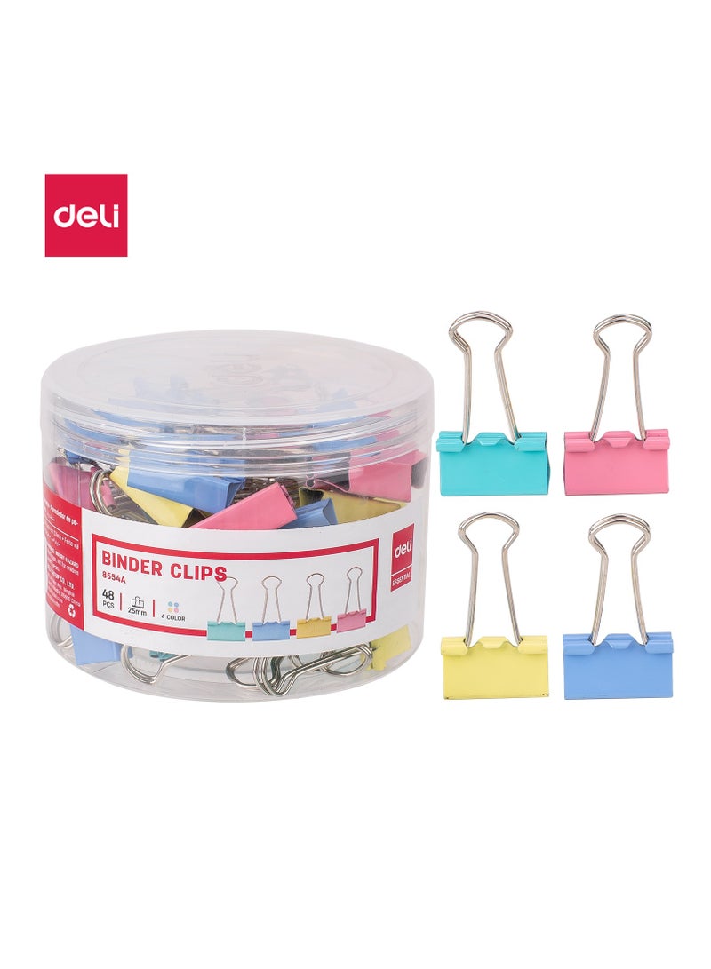 Deli E8554A Binder Clips 25mm, 48PCS, 4 Colors 鈥?ideal for organizing office and school files - Image 1