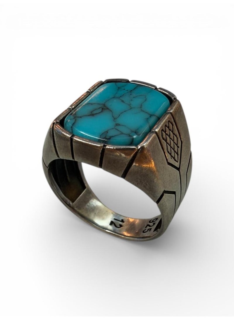 Ruby Art Gold 925 Sterling Silver ring for men with Turquoise stone - Image 1