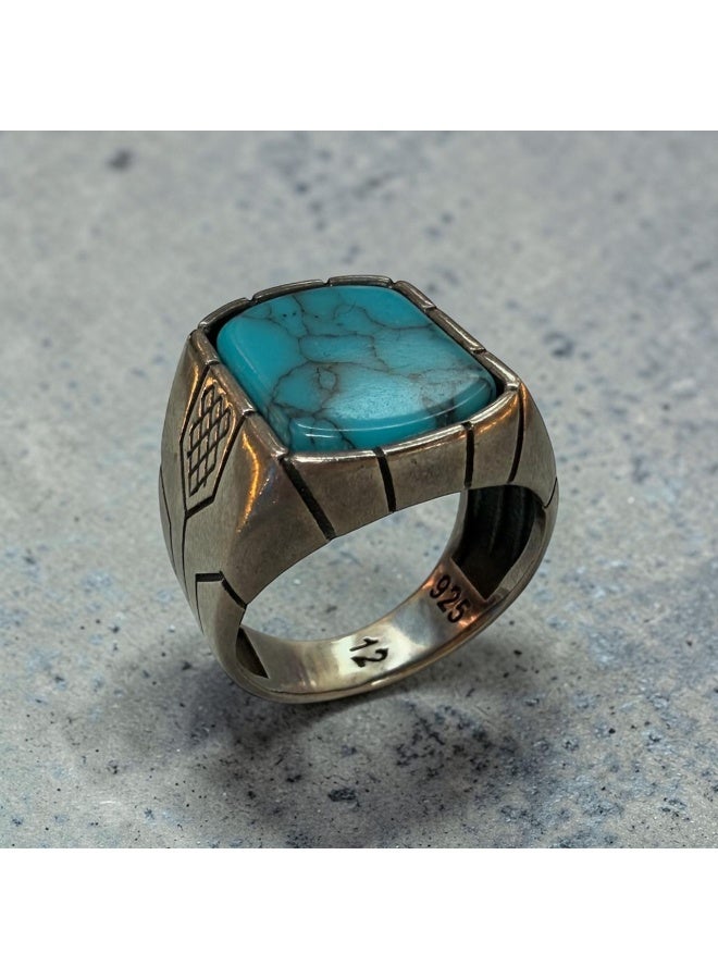 Ruby Art Gold 925 Sterling Silver ring for men with Turquoise stone - Image 2