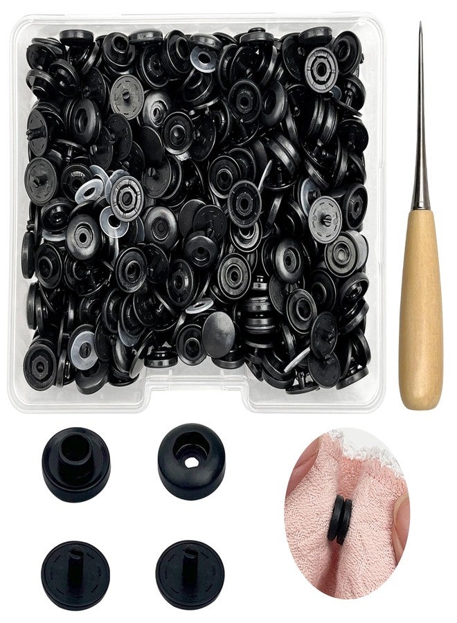 GTAAOY T5 Plastic Snaps,120 Set Black Snaps No Need Tools, No-Sew Buttons for Crafts Cloth Diaper Bibs - Image 1